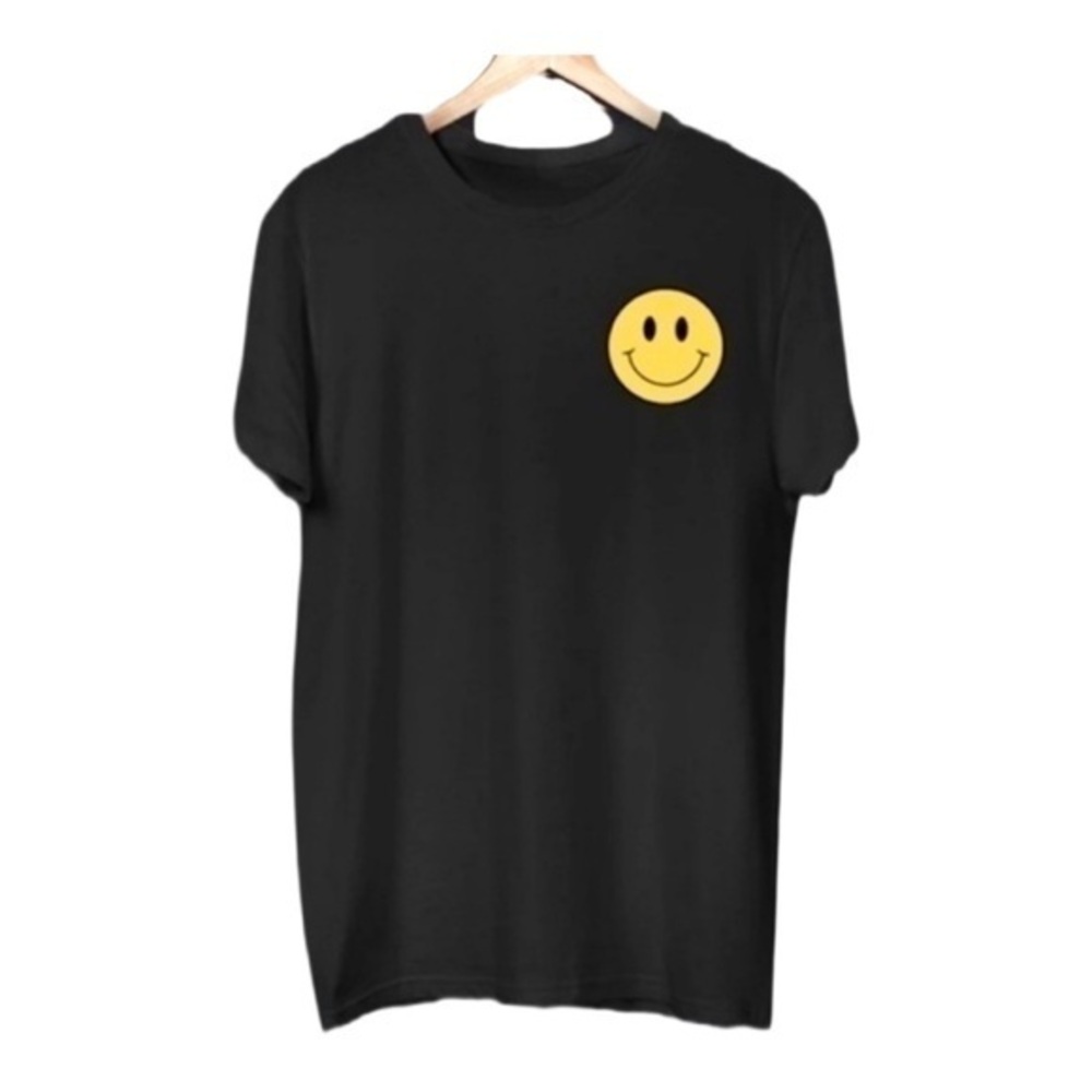 Smiley Originals Black Cotton T-Shirt with Yellow Smiley Face Patch